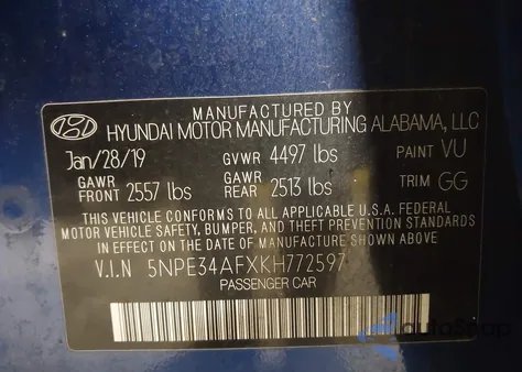 2019 Hyundai Sonata Sel z USA, uszkodzony, nr VIN 5NPE34AFXKH772597